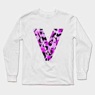 Letter V Watercolour Leopard Print Alphabet Long Sleeve T-Shirt